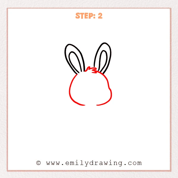 how to draw a cartoon rabbit - Cartoon rabbit Step 2 showing a tufted crown and rounded head.