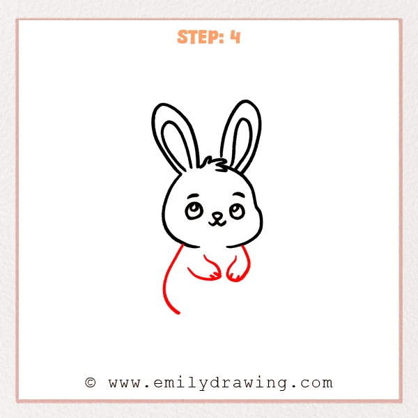 how to draw a cartoon rabbit - Cartoon rabbit Step 4 showing the curved body and two front paws.