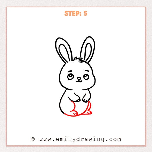 how to draw a cartoon rabbit - Cartoon rabbit Step 5 showing rounded hindquarters and two rear feet.