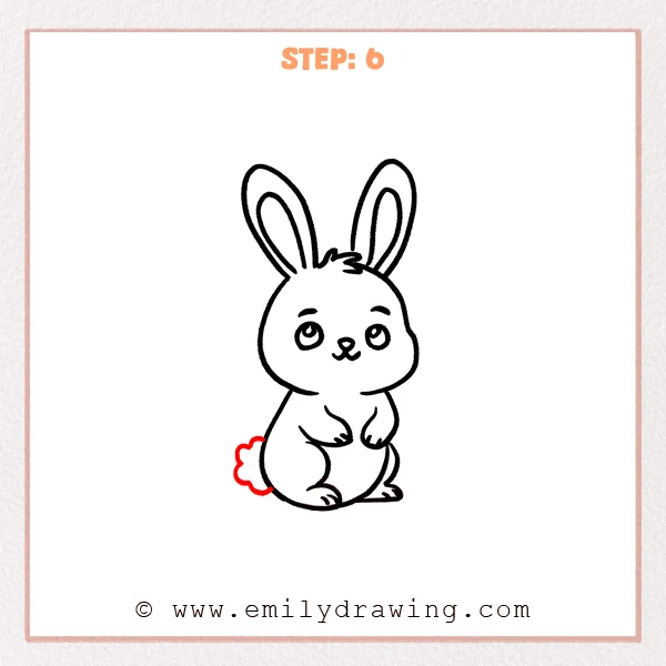 how to draw a cartoon rabbit - Cartoon rabbit Step 6 showing a scalloped fluffy tail behind the body.