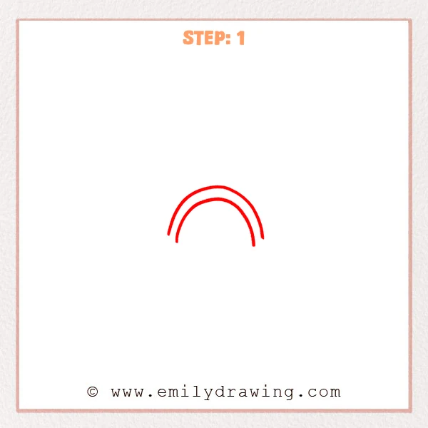 how to draw a cartoon rainbow - Cartoon rainbow Step 1 showing two parallel curved bands