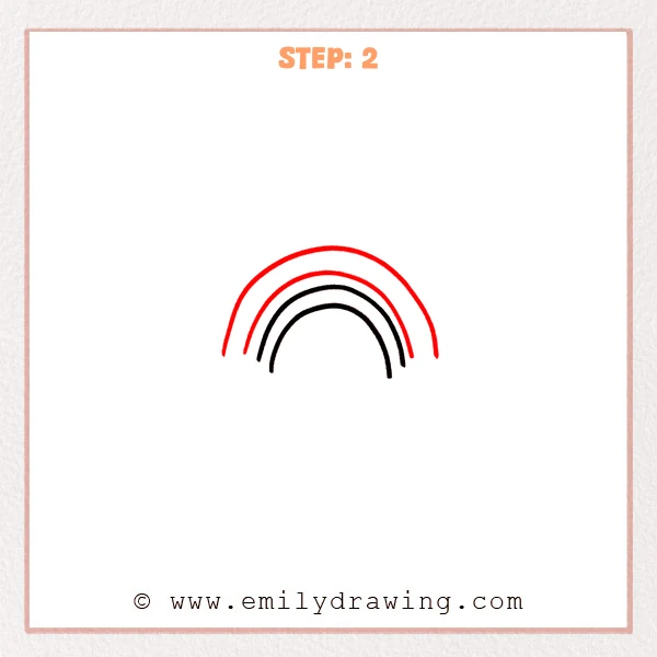 how to draw a cartoon rainbow - Cartoon rainbow Step 2 showing two larger arches added outside the first pair