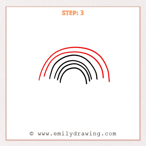 how to draw a cartoon rainbow - Cartoon rainbow Step 3 showing six evenly spaced arch lines