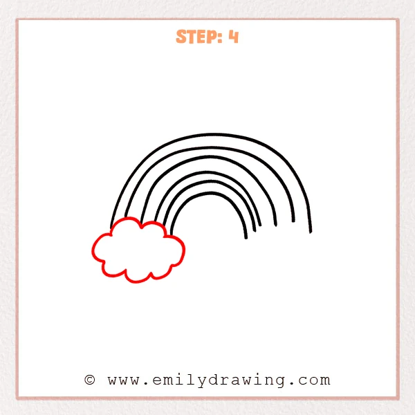 how to draw a cartoon rainbow - Cartoon rainbow Step 4 showing a complete cloud beneath the left side