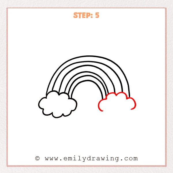 how to draw a cartoon rainbow - Cartoon rainbow Step 5 showing the open lower outline of the right cloud