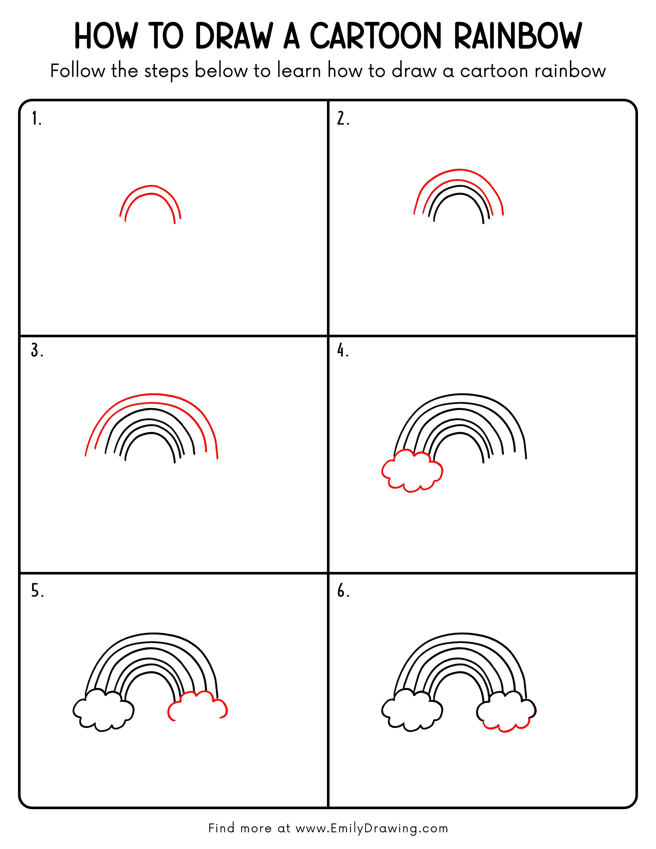 Printable Cartoon Rainbow Drawing Guide