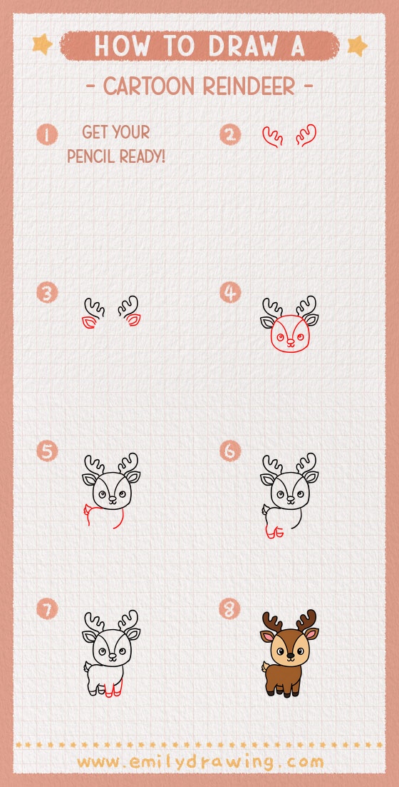 how to draw a cartoon reindeer pinterest pin