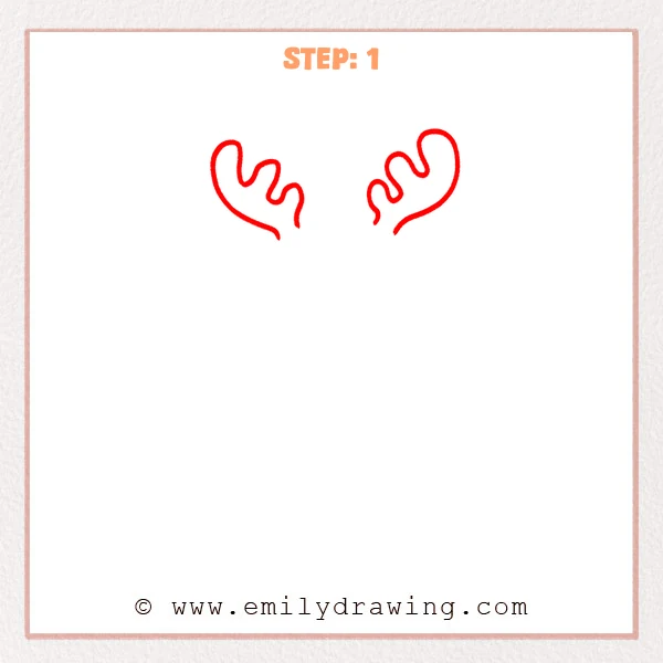 how to draw a cartoon reindeer - Cartoon reindeer Step 1 showing two rounded branching antlers