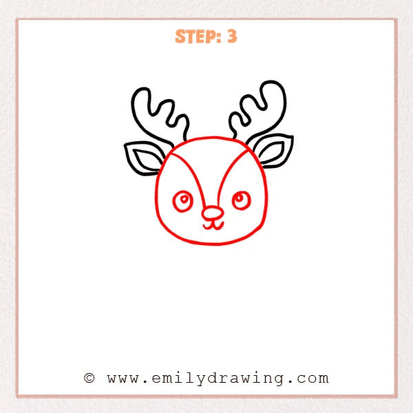 how to draw a cartoon reindeer - Cartoon reindeer Step 3 showing the complete rounded face and features
