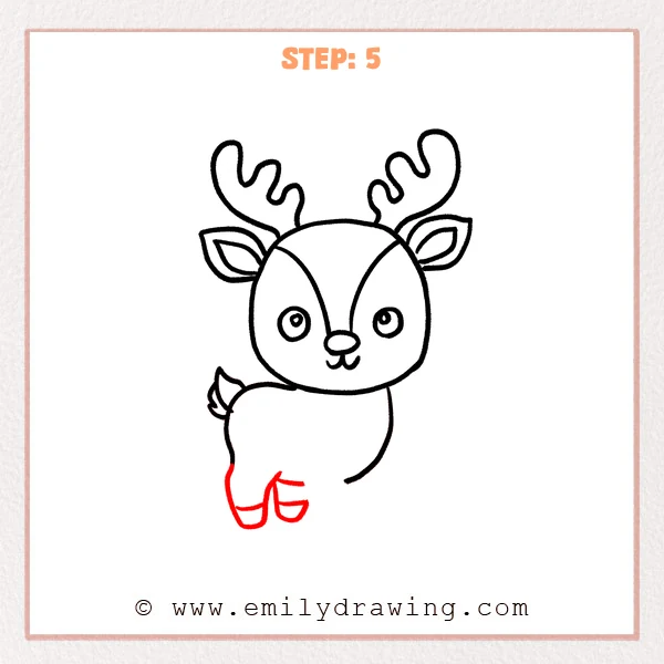 how to draw a cartoon reindeer - Cartoon reindeer Step 5 showing two short back legs and divided hooves