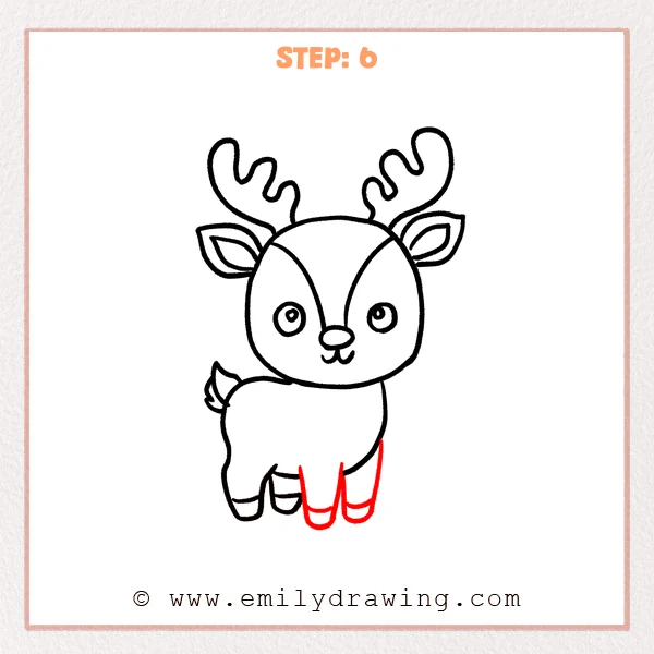 how to draw a cartoon reindeer - Cartoon reindeer Step 6 showing all four legs on the completed character