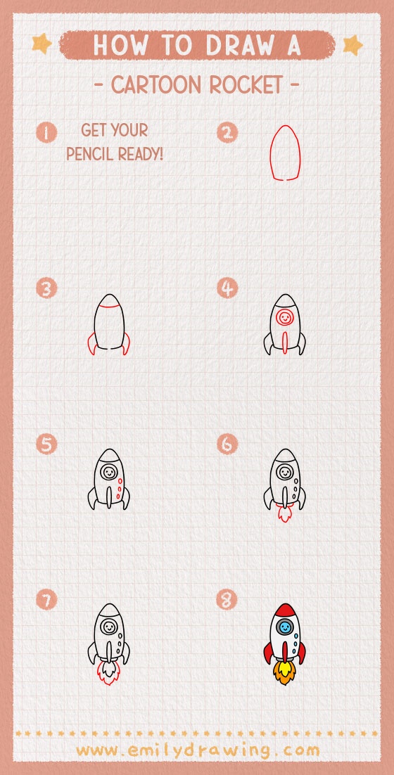 how to draw a cartoon rocket pinterest pin