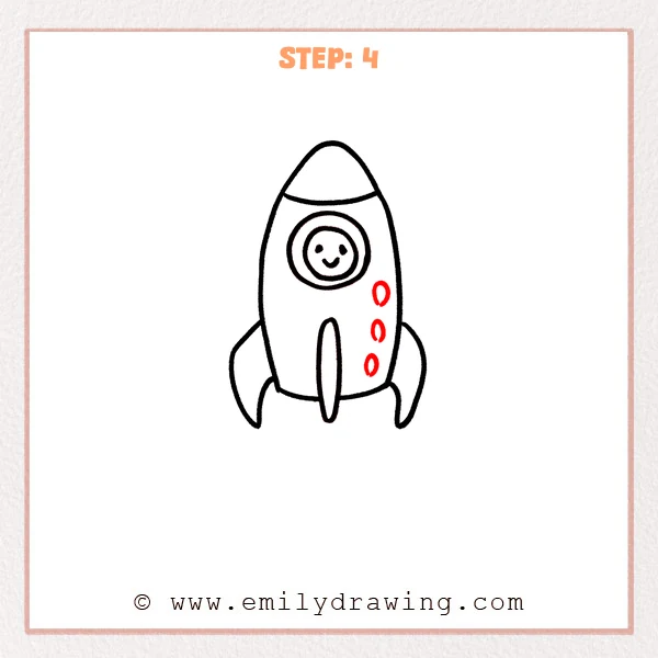 how to draw a cartoon rocket - Cartoon rocket Step 4 showing three small oval details on the body