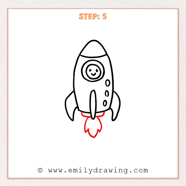 how to draw a cartoon rocket - Cartoon rocket Step 5 showing the engine rim and inner flame