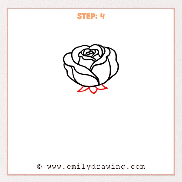 how to draw a cartoon rose - Cartoon rose Step 4 showing three pointed sepals below the bloom