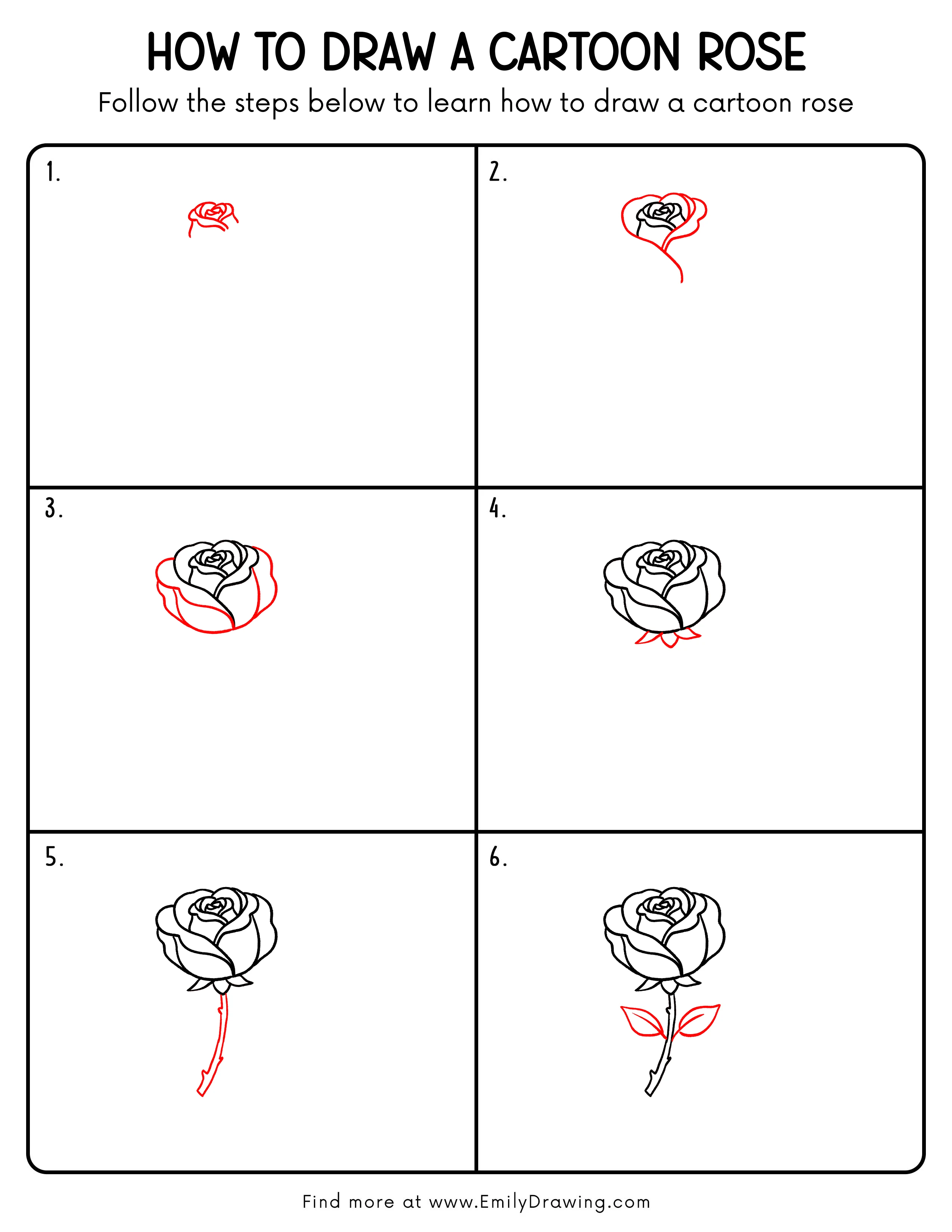 Printable Cartoon Rose Drawing Guide