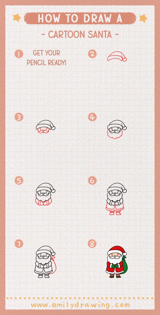 how to draw a cartoon santa pinterest pin