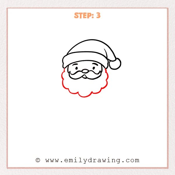 how to draw a cartoon santa - Cartoon Santa Step 3 showing a full scalloped beard