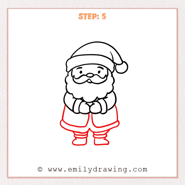 how to draw a cartoon santa - Cartoon Santa Step 5 showing the coat hem, legs, and boots