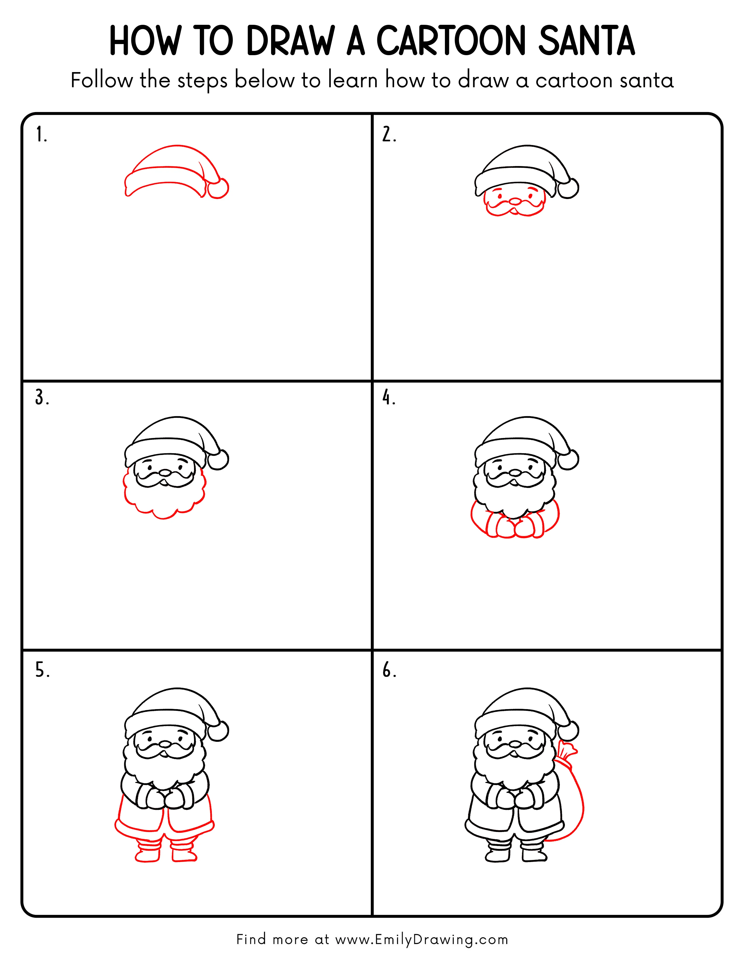 Printable Cartoon Santa Drawing Guide