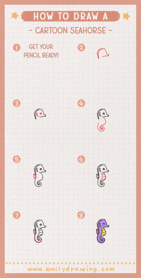 how to draw a cartoon seahorse pinterest pin
