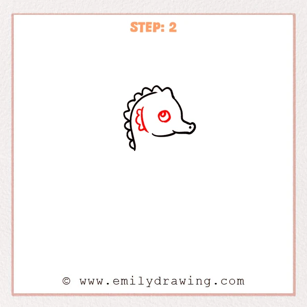 how to draw a cartoon seahorse - Cartoon seahorse Step 2 showing a large eye and scalloped gill