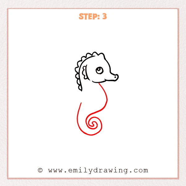 how to draw a cartoon seahorse - Cartoon seahorse Step 3 showing the long body and spiral tail
