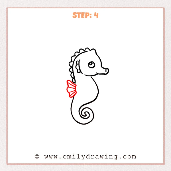 how to draw a cartoon seahorse - Cartoon seahorse Step 4 showing a segmented fan fin on the back