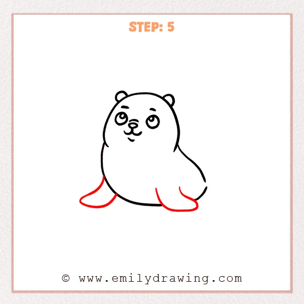 how to draw a cartoon seal - Cartoon seal Step 5 showing two rounded front flippers