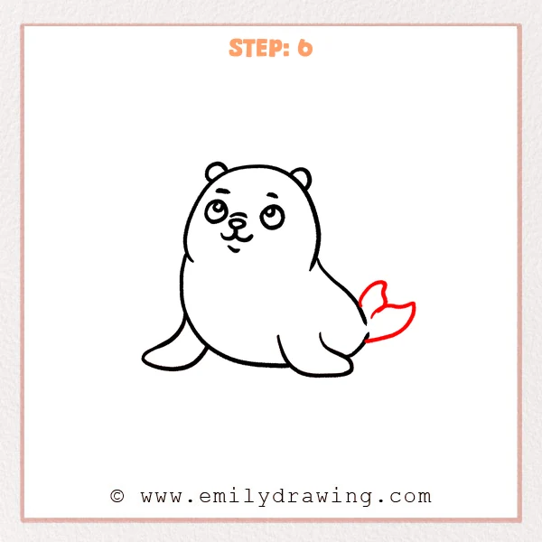 how to draw a cartoon seal - Cartoon seal Step 6 showing a divided tail on the completed seal