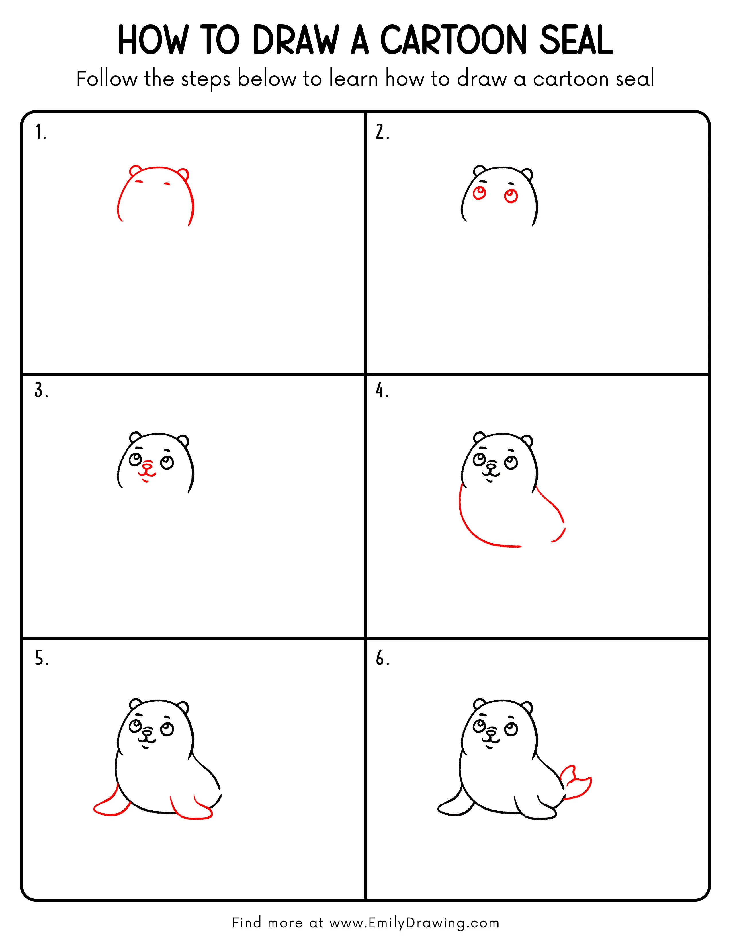 Printable Cartoon Seal Drawing Guide