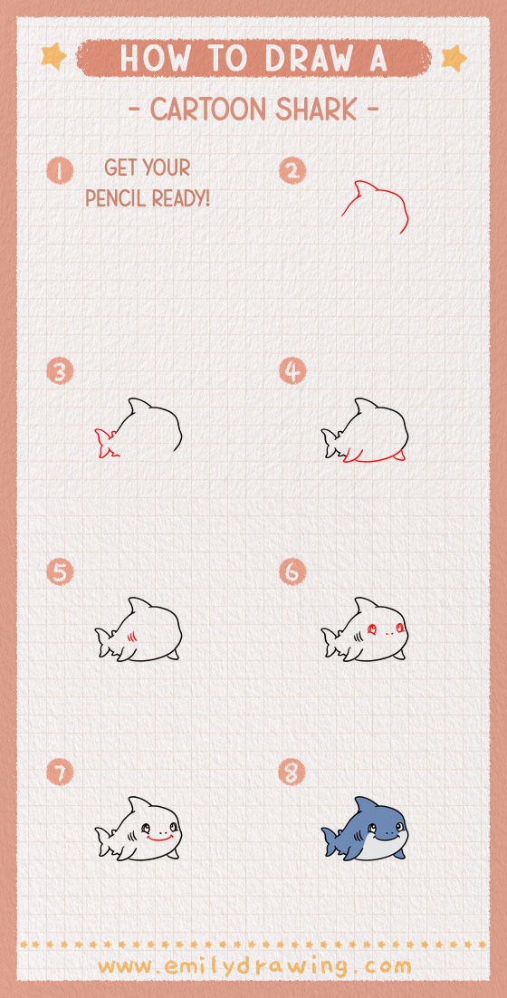 how to draw a cartoon shark pinterest pin