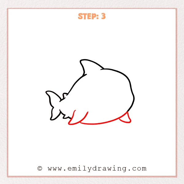 how to draw a cartoon shark - Cartoon shark Step 3 showing the belly and two lower fins