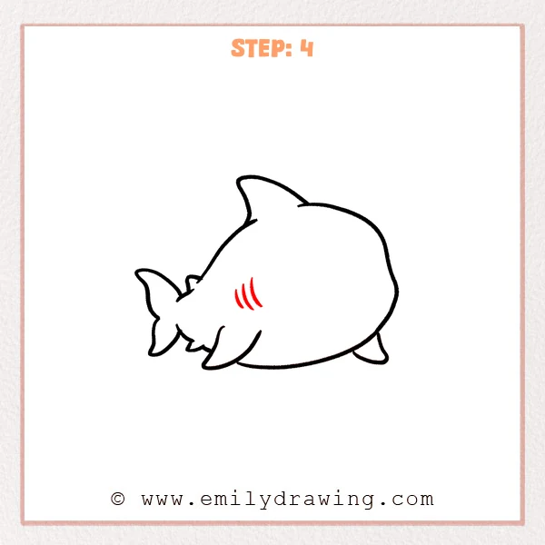 how to draw a cartoon shark - Cartoon shark Step 4 showing three curved gill slits