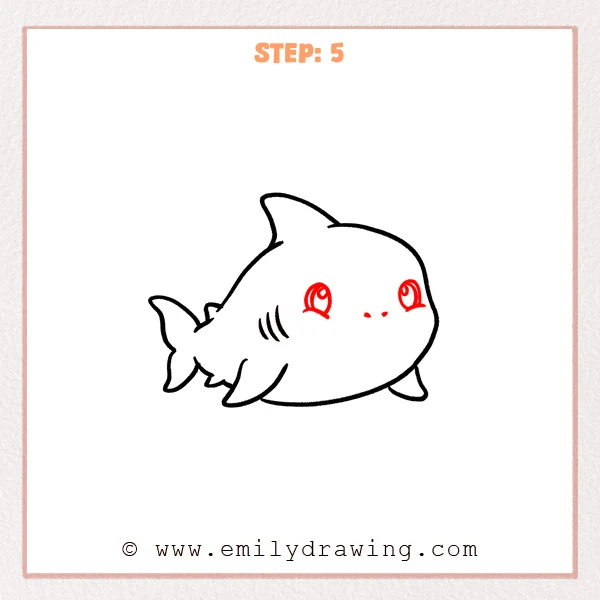 how to draw a cartoon shark - Cartoon shark Step 5 showing two bright eyes and small nostrils