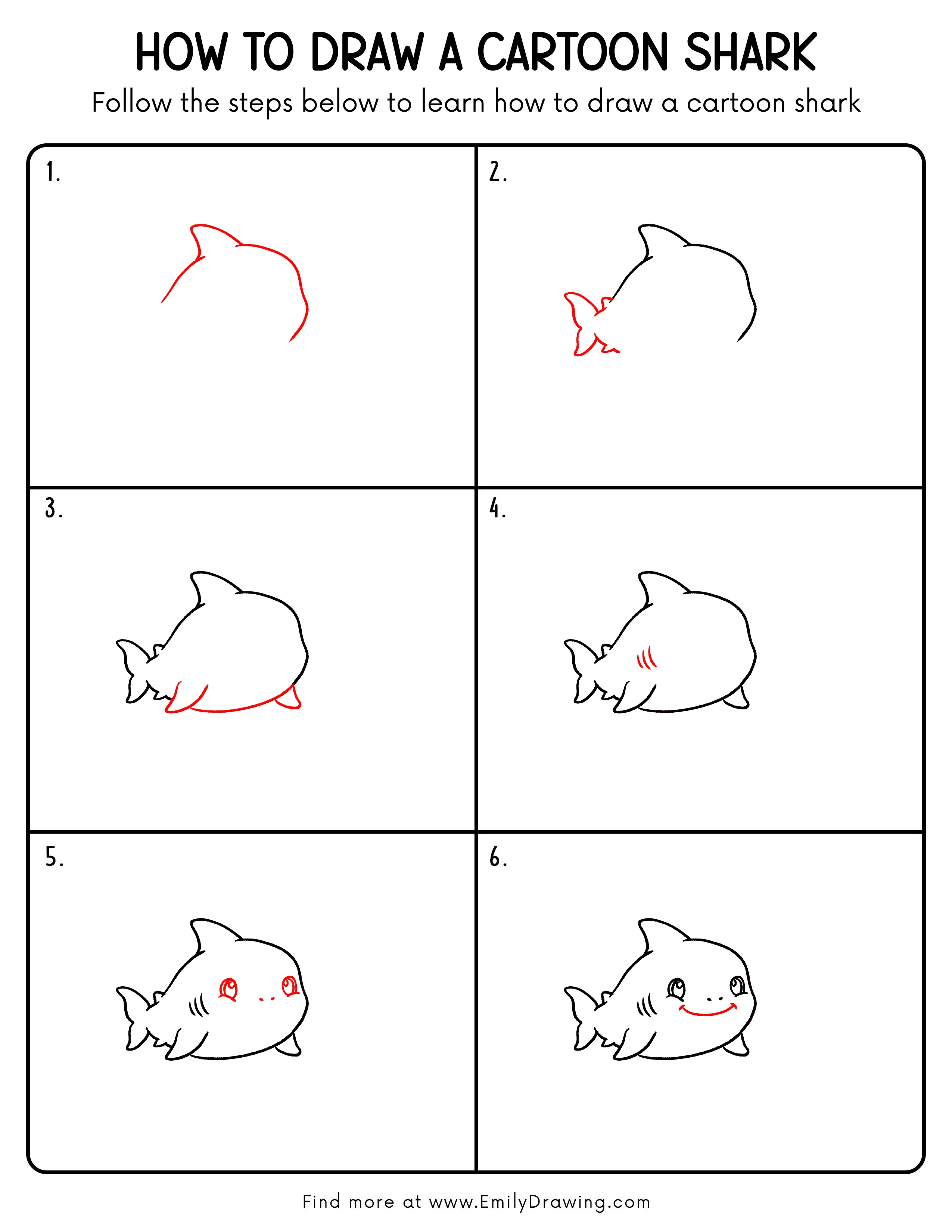 Printable Cartoon Shark Drawing Guide