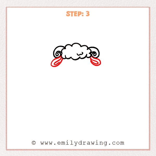 how to draw a cartoon sheep - Cartoon sheep Step 3 showing two detailed drooping ears