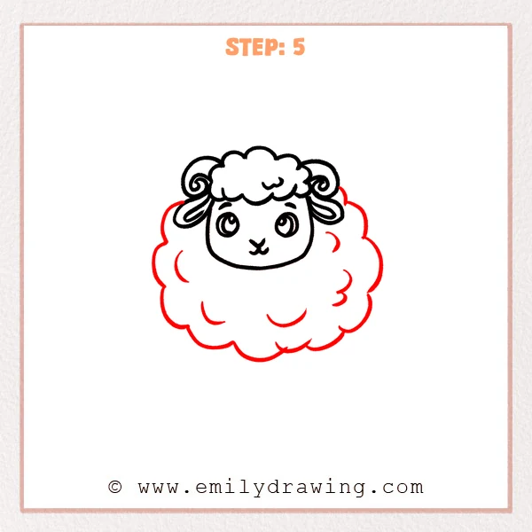 how to draw a cartoon sheep - Cartoon sheep Step 5 showing a large scalloped fleece body