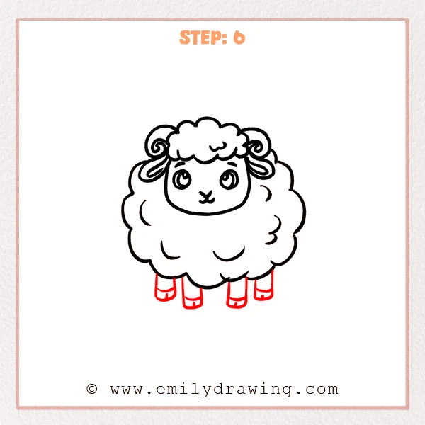 how to draw a cartoon sheep - Cartoon sheep Step 6 showing four short legs on the completed sheep