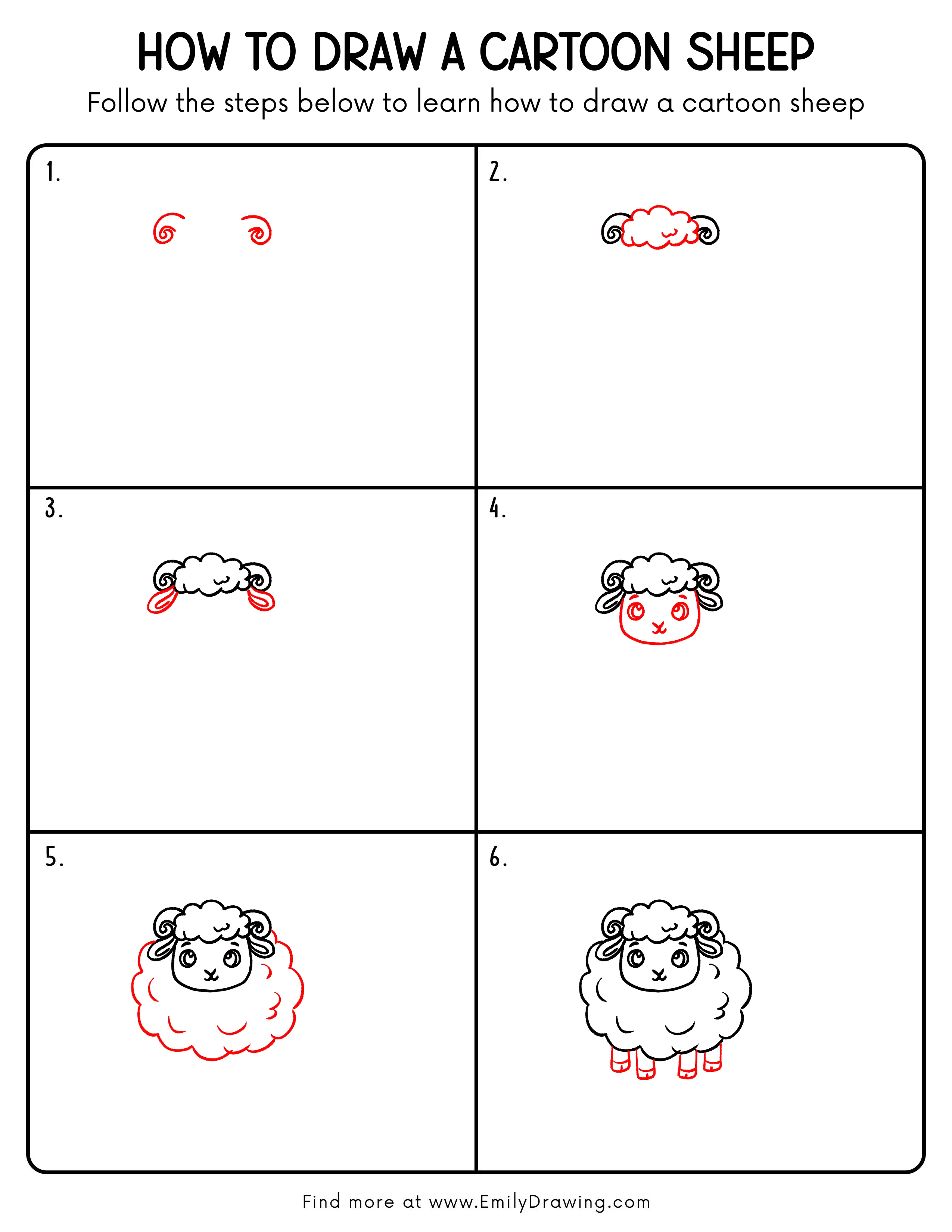 Printable Cartoon Sheep Drawing Guide