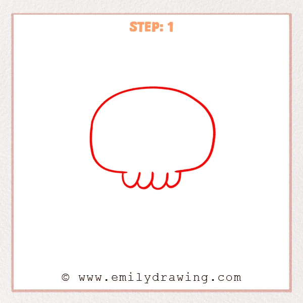how to draw a cartoon skull - Cartoon skull Step 1 showing a rounded cranium and four lower tooth loops