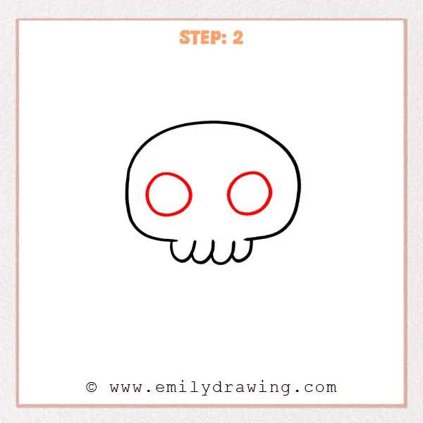 how to draw a cartoon skull - Cartoon skull Step 2 showing two large circular eye sockets