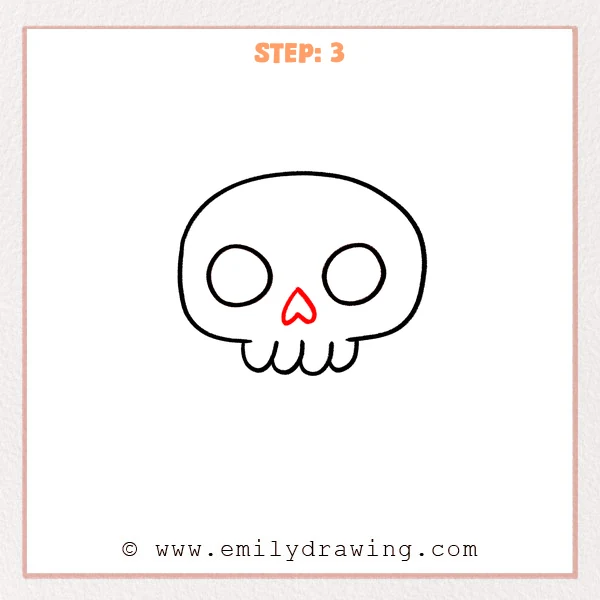 how to draw a cartoon skull - Cartoon skull Step 3 showing an inverted heart-shaped nose opening