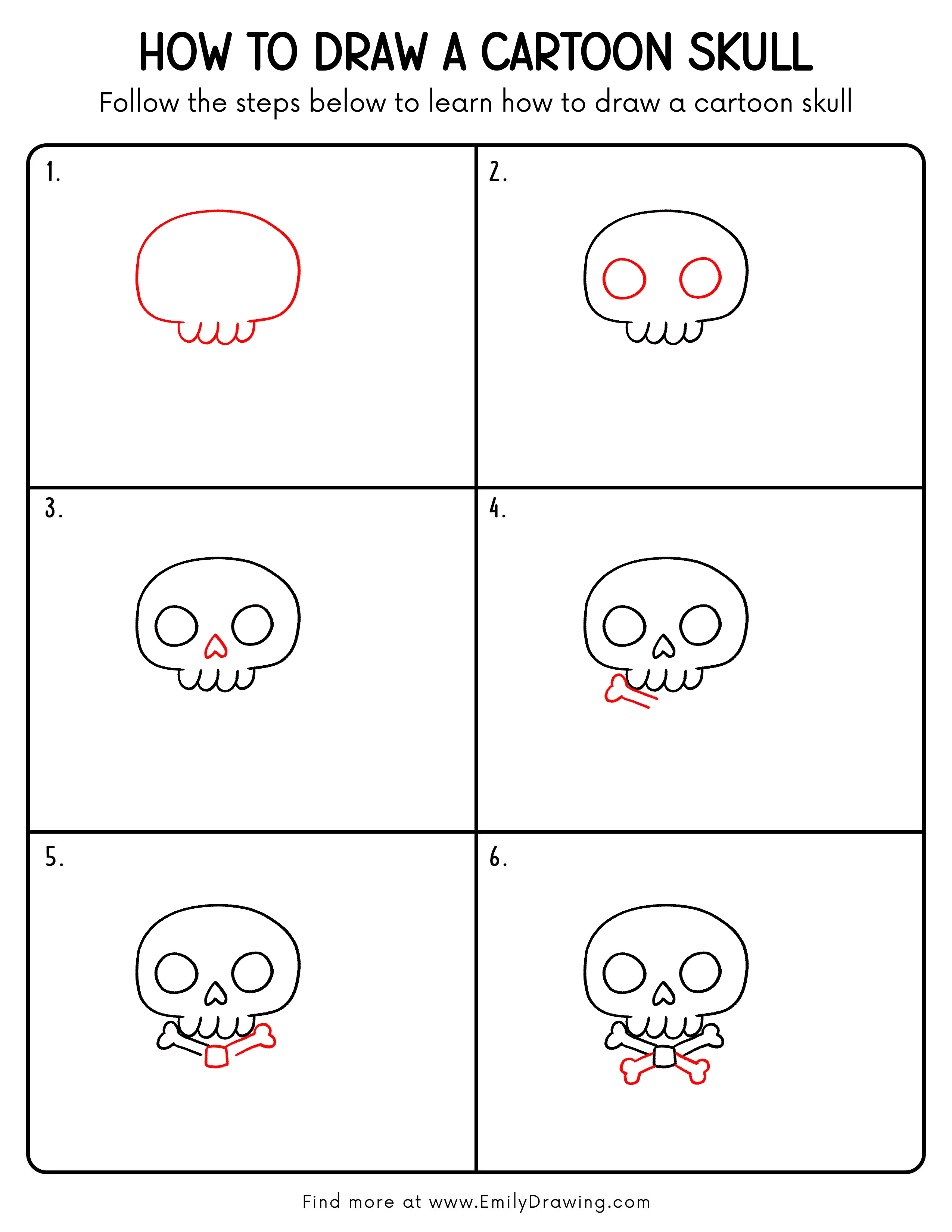 Printable Cartoon Skull Drawing Guide