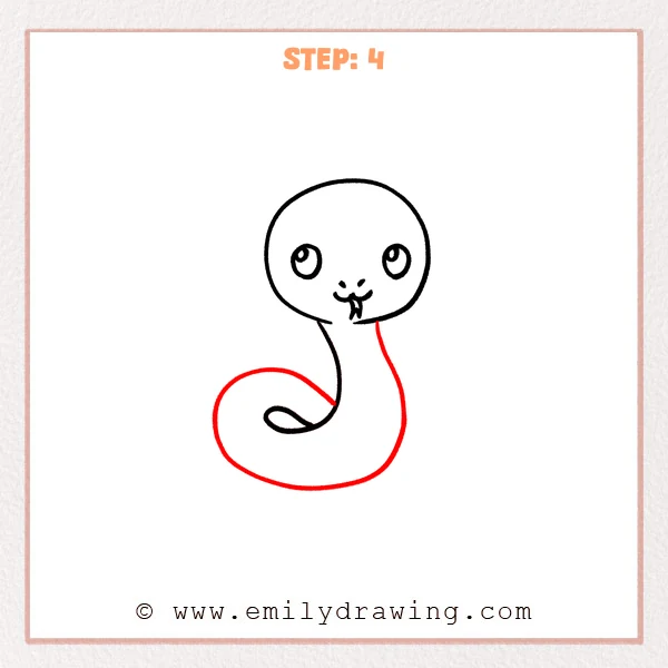 how to draw a cartoon snake - Cartoon snake Step 4 showing a large rounded front coil