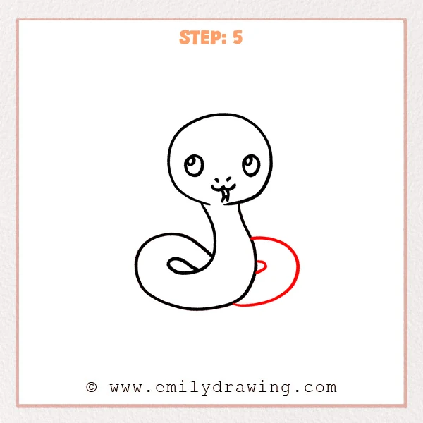 how to draw a cartoon snake - Cartoon snake Step 5 showing a rear coil behind the body