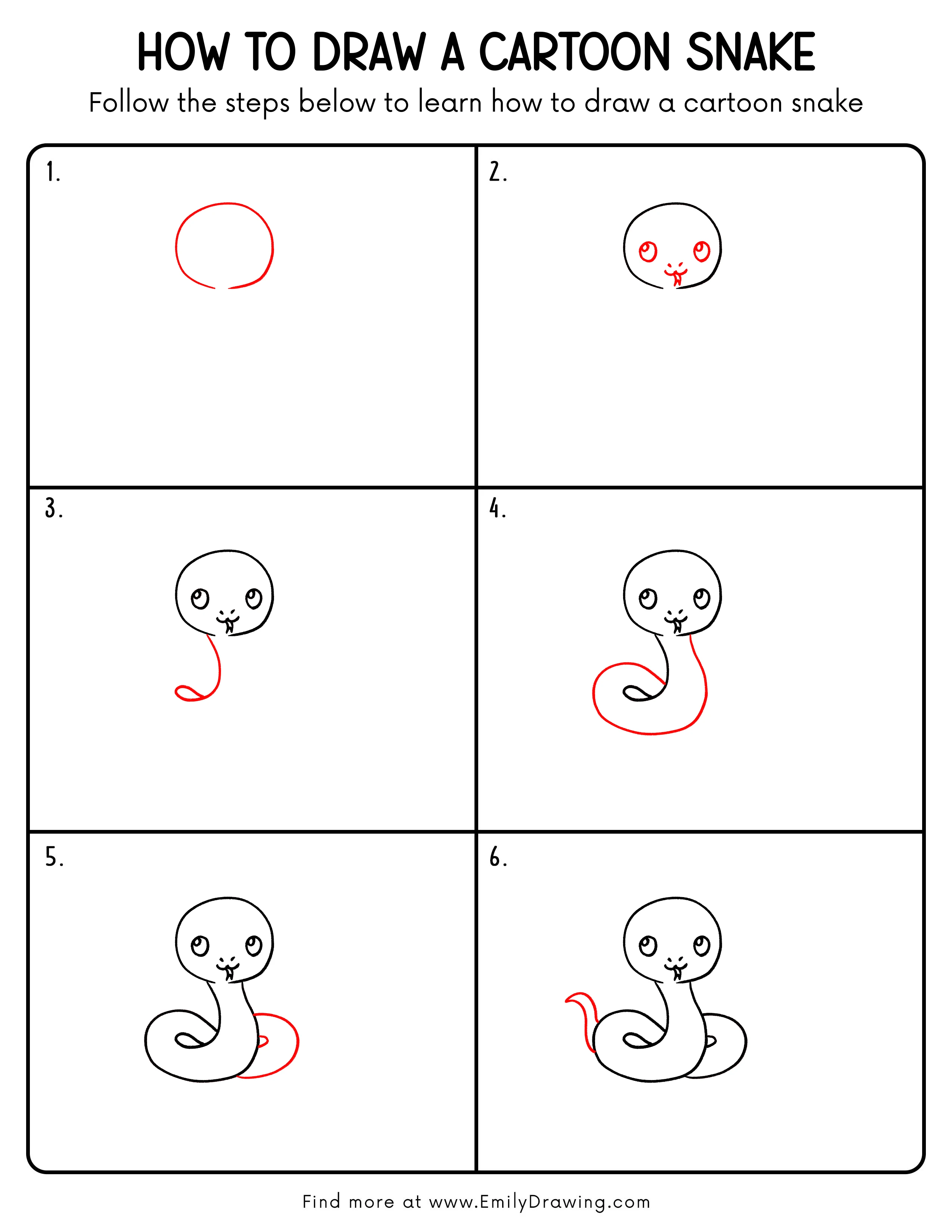 Printable Cartoon Snake Drawing Guide