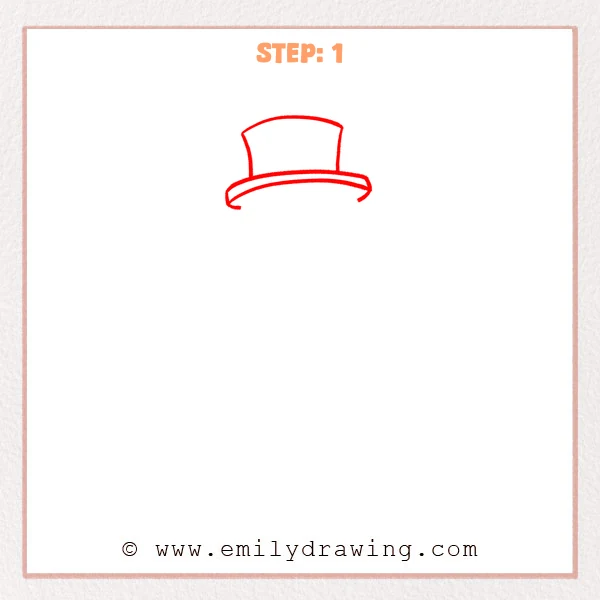 how to draw a cartoon snowman - Cartoon snowman Step 1 showing a tall top hat with a wide brim