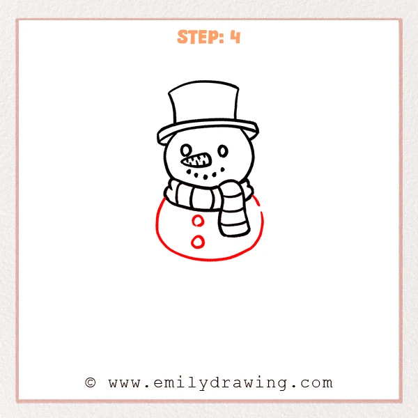 how to draw a cartoon snowman - Cartoon snowman Step 4 showing the middle snowball with two buttons