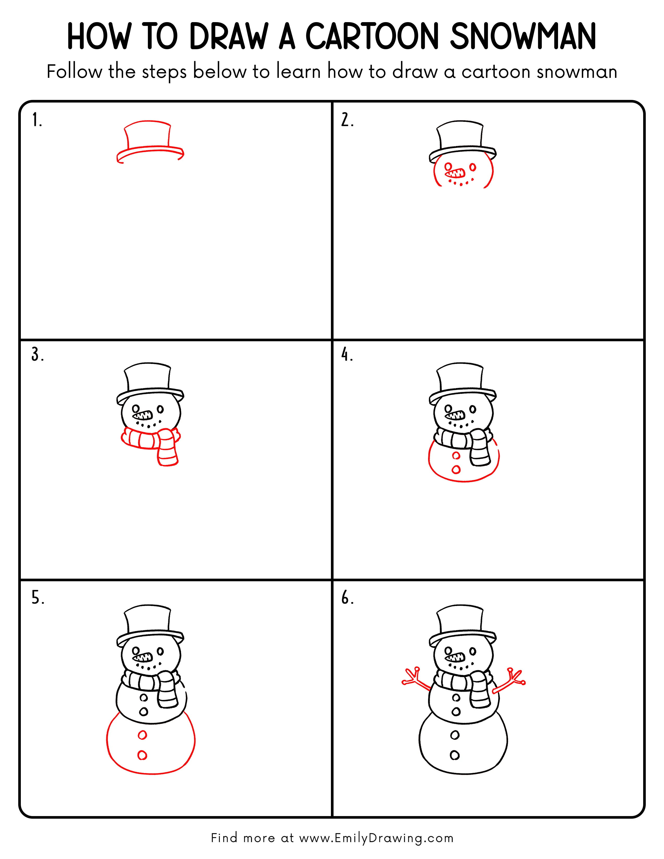 Printable Cartoon Snowman Drawing Guide